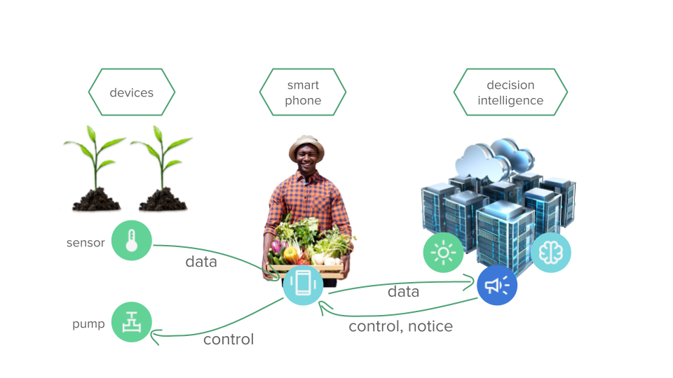 A more sophisticated system with a separate device that controls an irrigation pump.